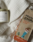 Herbst - Set Musselin Decke, Orange Blossom Kerze & Chai Tee