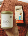 Herbst - Set Musselin Decke, Orange Blossom Kerze & Chai Tee